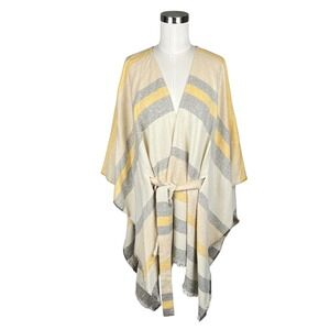 SHYANNE Poncho Shawl Womens One Size Fits All Cream Yellow Gray Boho Western